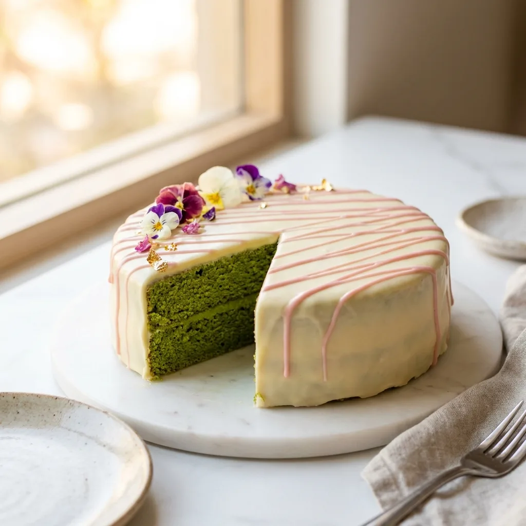 Sweet Kitchen NJ matcha cake with pink glaze