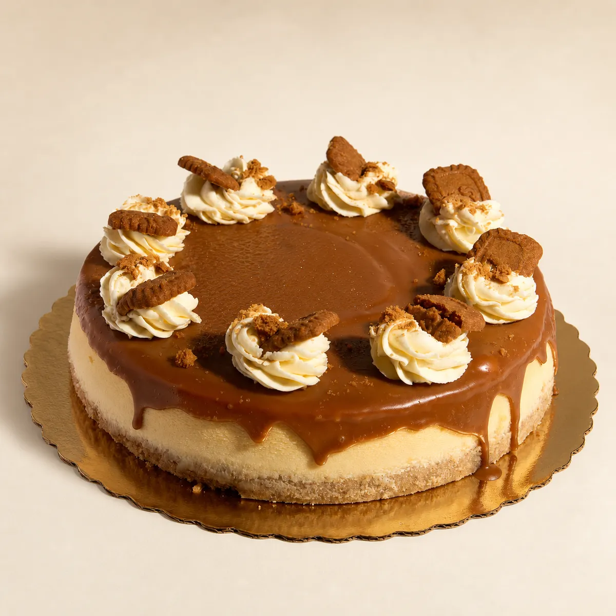 Sweet Kitchen NJ Lotus Biscoff cheesecake with caramel drip and cookie decoration